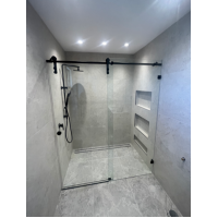 Frameless Wall to Wall Sliding Door 2 Panels Set up